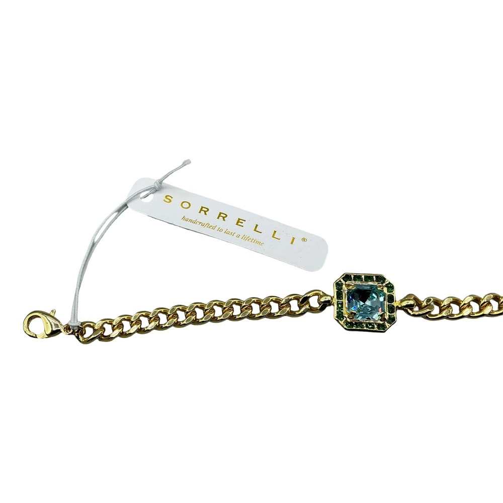 Sorrelli Gold Tone Blue Green Crystal Curb Chain Bracelet BFS88GDC - Picture 4 of 7
